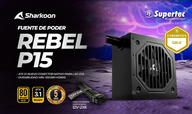 FUENTE DE PODER SHARKOON REBEL P15 850W ATX 3.1 80 PLUS GOLD